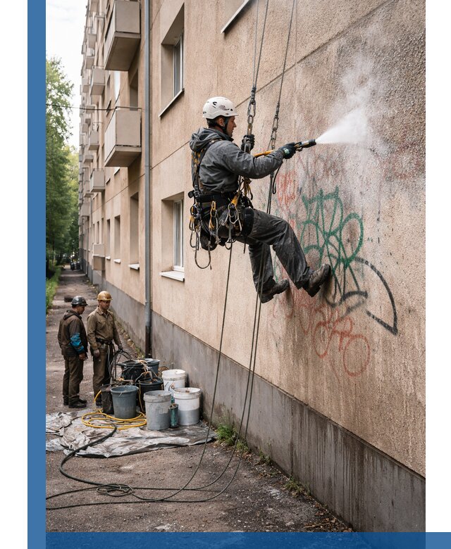 Удаление граффити с фасада в Прохладном без следов и повреждений