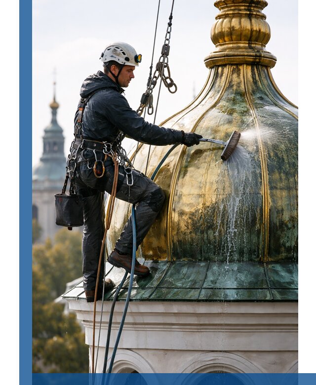 Профессиональная мойка куполов и шпилей высотными альпинистами в Прохладном