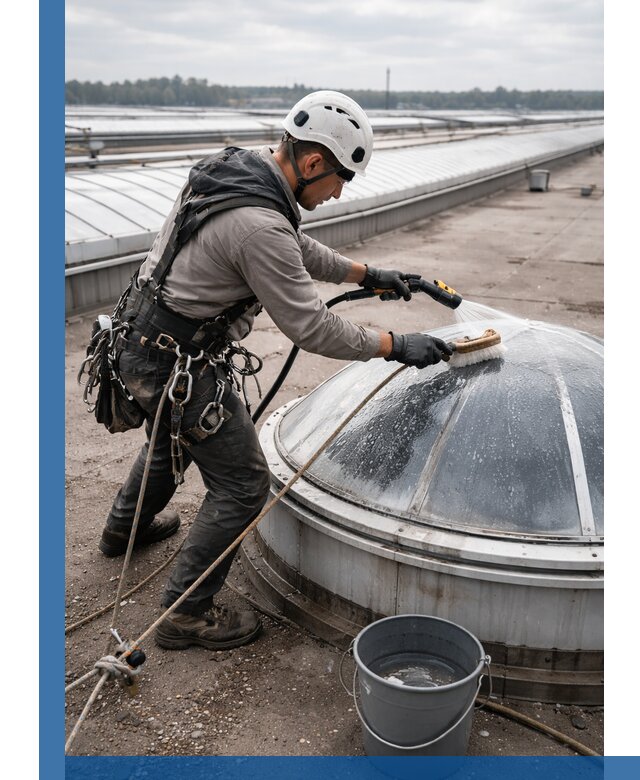 Мойка зенитных фонарей на кровле для промышленных объектов в Прохладном