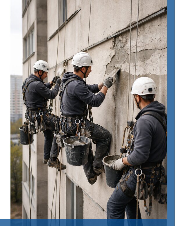 Ремонт бетонных элементов фасада в Прохладном от 2708 р. | ВЫСОТНИК-Прх