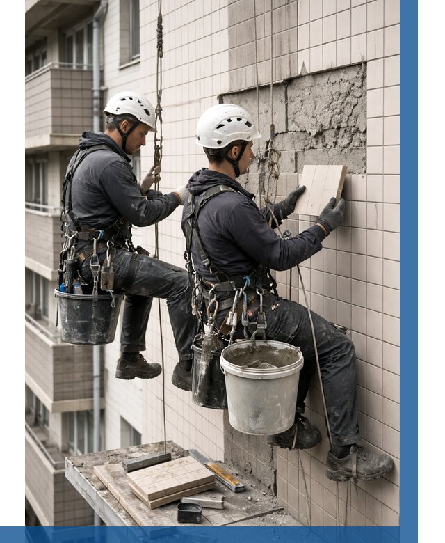 Ремонт облицовки фасада плиткой в Прохладном от 1950 р. | ВЫСОТНИК-Прх