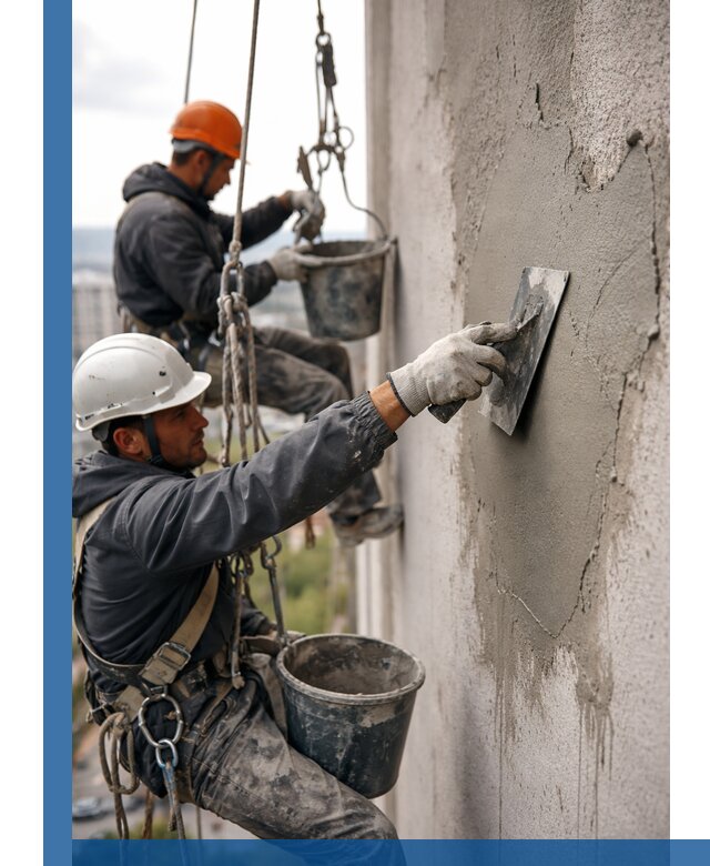 Штукатурка фасада на высоте в Прохладном профессиональные работы