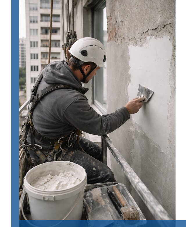 Шпаклевка фасадов на высоте с промальпинистами в Прохладном