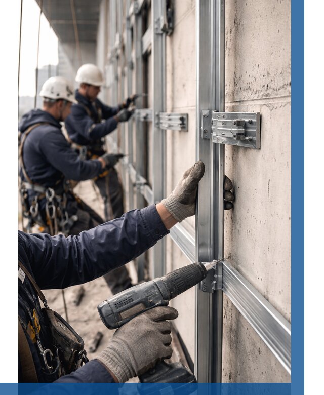 Монтаж подсистемы вентфасада в Прохладном от 921 р. | ВЫСОТНИК-Прх