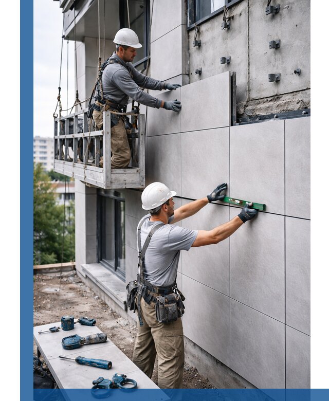 Монтаж керамогранита на фасад в Прохладном под ключ с гарантией качества