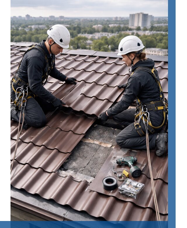 Ремонт металлочерепицы на крыше в Прохладном от 975 р. | ВЫСОТНИК-Прх