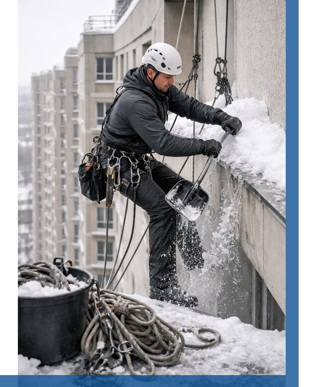 Очистка карнизов от снега в Прохладном от 325 р. | ВЫСОТНИК-Прх