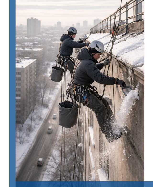 Очистка карнизов от снега в Прохладном профессионально и безопасно