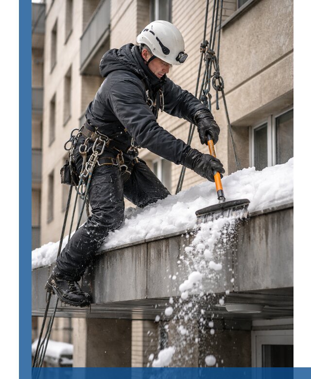 Очистка козырьков от снега в Прохладном круглогодично безопасно