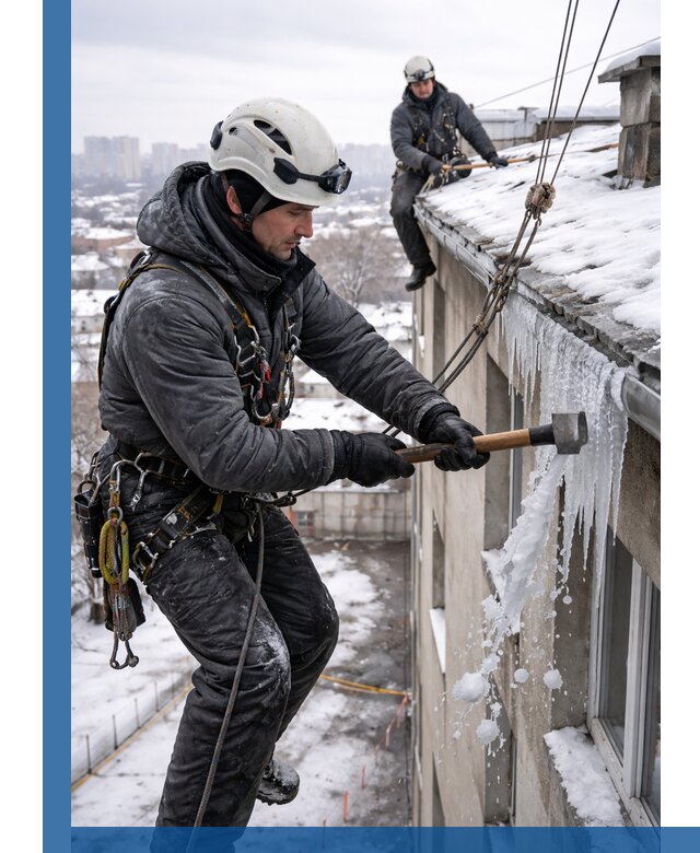 Сбивание и удаление сосулек с крыши в Прохладном безопасно