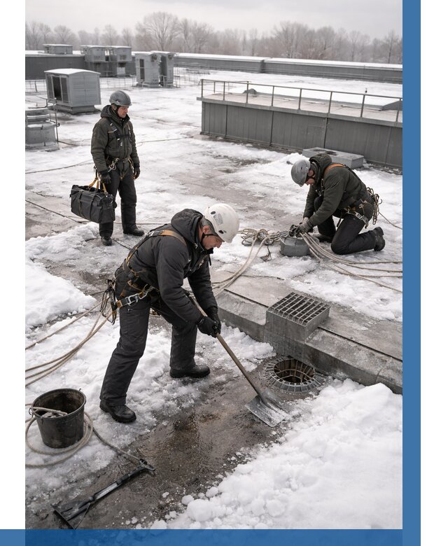 Абонентское обслуживание кровли зимой в Прохладном от 8666 р. | ВЫСОТНИК-Прх