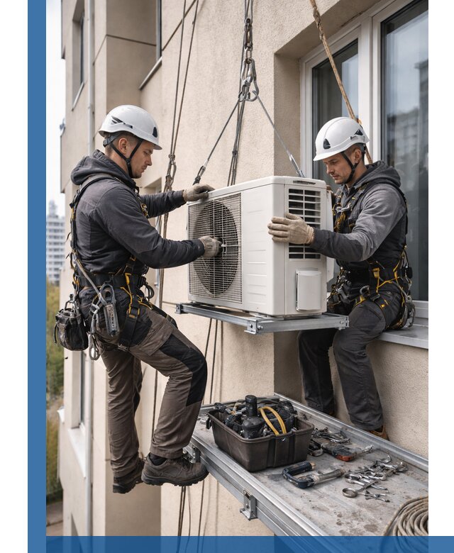 Перенос внешнего блока кондиционера в Прохладном с монтажом и крепежом