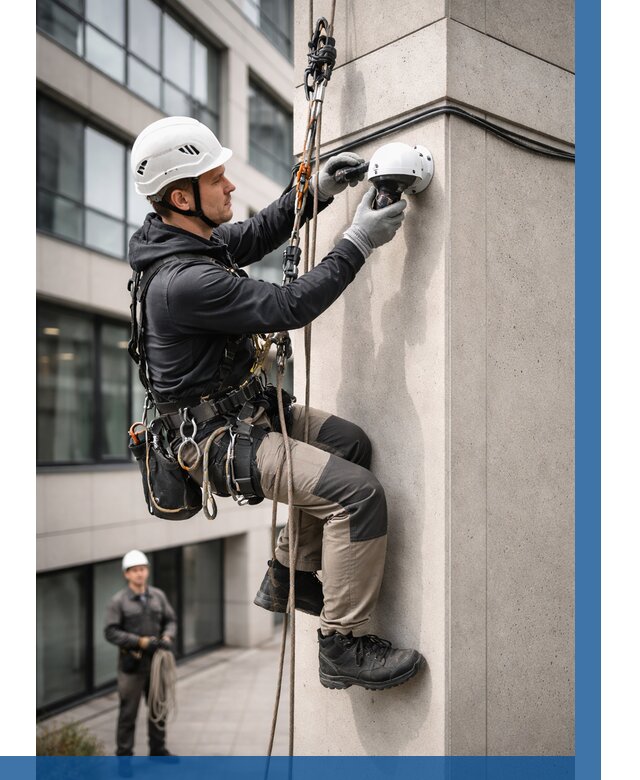 Монтаж камер видеонаблюдения на фасаде в Прохладном от 9208 р.-ВЫСОТНИК-Прх