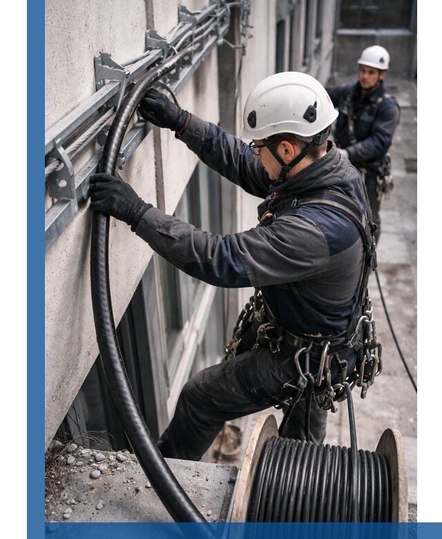 Протяжка кабеля питания на высоте в Прохладном с гарантией безопасности и качества