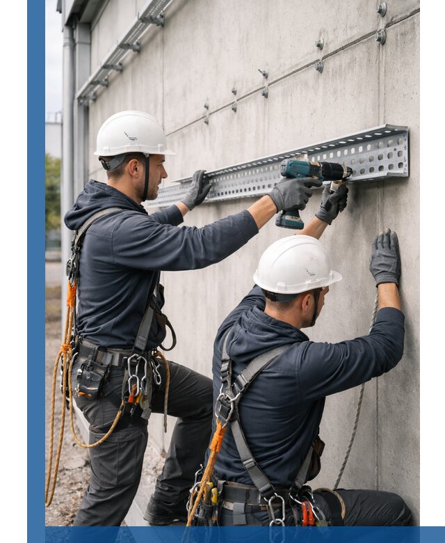 Монтаж кабельных лотков на фасаде зданий в Прохладном с гарантией