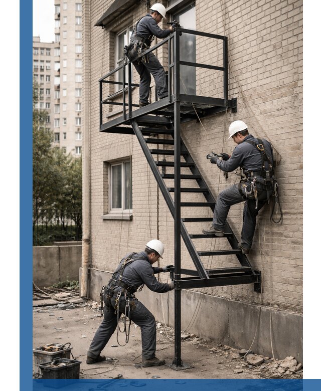 Монтаж пожарной лестницы в Прохладном, установка и крепление