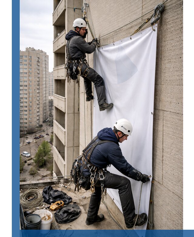 Профессиональный монтаж баннеров на фасаде в Прохладном