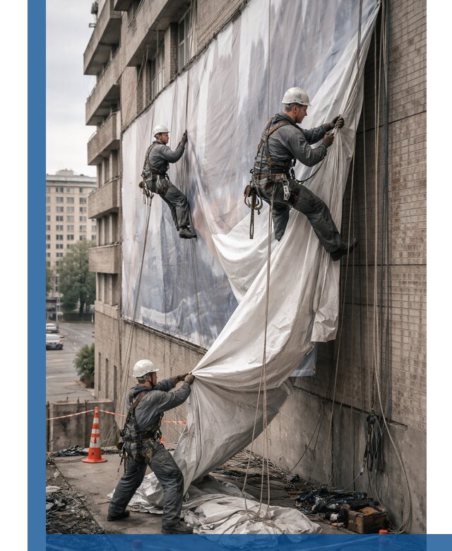 Демонтаж баннеров с фасада в Прохладном оперативно и безопасно