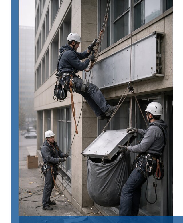 Демонтаж рекламной вывески с высотными работами в Прохладном