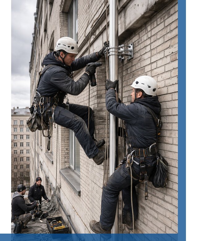 Монтаж флагштока на здании в Прохладном от 7041 р. | ВЫСОТНИК-Прх