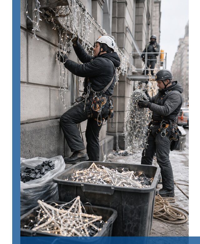 Демонтаж новогоднего оформления и гирлянд в Прохладном