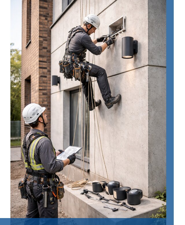 Монтаж фасадного освещения в Прохладном от 2708 р. | ВЫСОТНИК-Прх