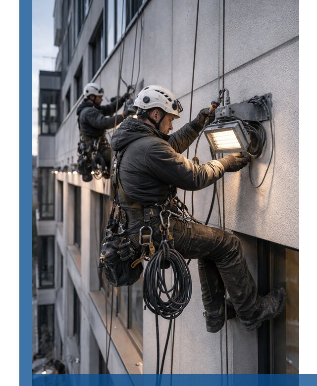 Монтаж фасадного освещения в Прохладном установка и подключение