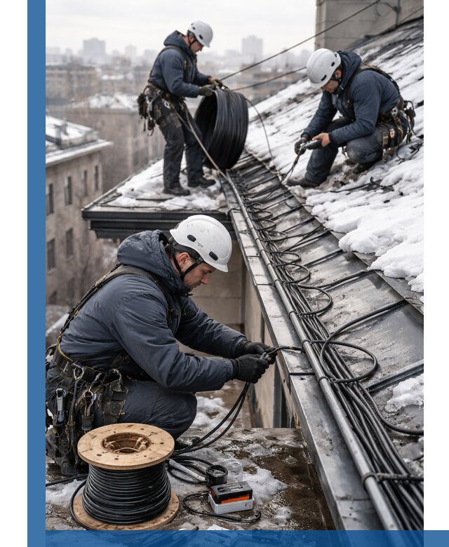 Монтаж греющего кабеля на кровле в Прохладном под ключ