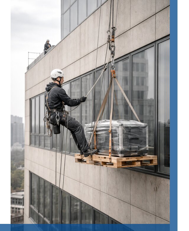 Спуск груза по фасаду в Прохладном от 3792 р. | ВЫСОТНИК-Прх