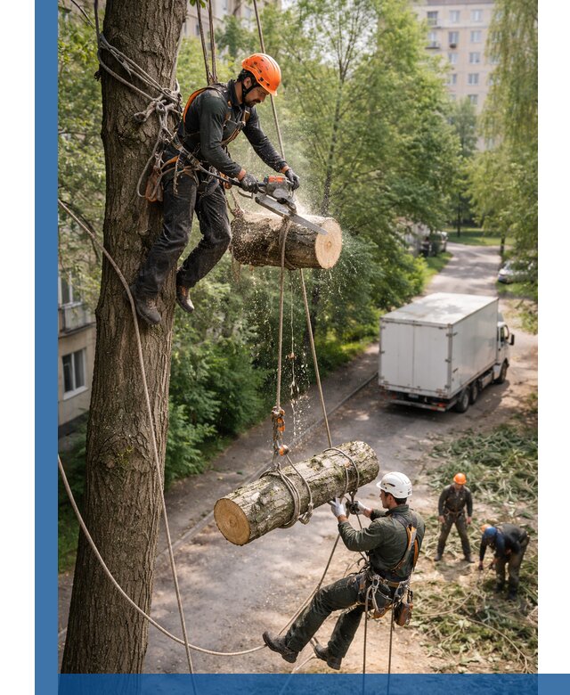 Спил деревьев альпинистами в Прохладном, безопасно и без повреждений
