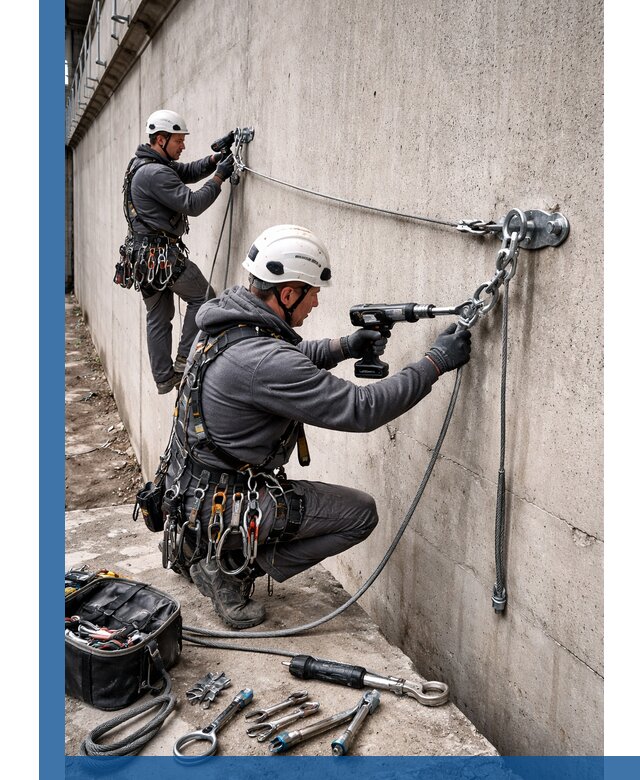 Монтаж анкерных линий высотной безопасности в Прохладном