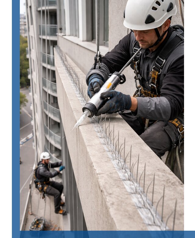 Установка шипов от птиц на фасадах и кровлях в Прохладном